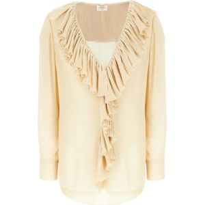 Saint Laurent, Dames, Blouses & Shirts, Beige, Maat: M Zijde,
