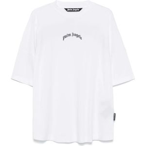 Palm Angels - T-shirt - Wit - Katoen - Met Contrasterende Logo-print