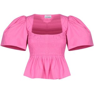 Ganni, Dames, Blouses & Shirts, Roze, Maat: L Katoen,
