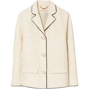 Tory Burch, Dames, Jassen, Beige, Maat: 2XS Tweed,
