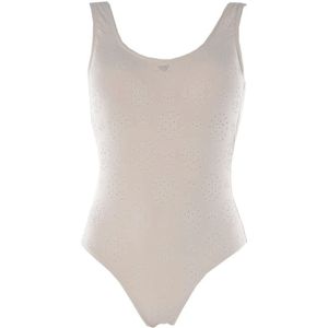 Emporio Armani - Badkleding - Beige - Polyester - Geborduurd One-Piece Badpak