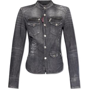 Dsquared2, Dames, Blouses & Shirts, Grijs, Maat: 2XS Denim,