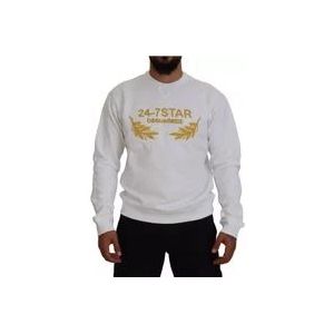 Dsquared2 Wit Geborduurd Crewneck Sweatshirt , White , Heren , Maat: M