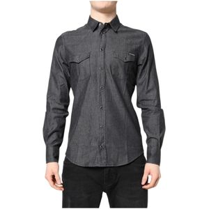 Dolce & Gabbana, Heren, Overhemden, Grijs, Maat: M Katoen,