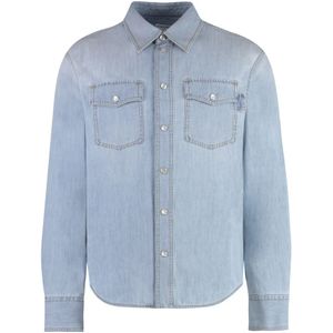 Bottega Veneta, Heren, Overhemden, Blauw, Maat: S Denim,