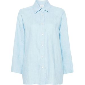 Eleventy, Dames, Blouses & Shirts, Blauw, Maat: L Linnen,