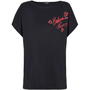 Balmain Korte mouwen Lippenstift T-shirt , Black , Dames , Maat: L