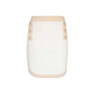 Balmain Korte gebreide rok met gouden afwerking , White , Dames , Maat: S