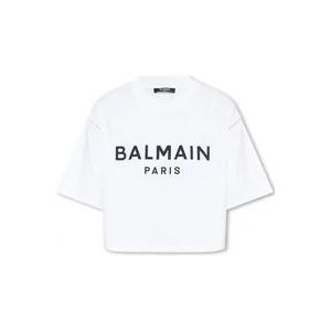 Balmain Bedrukt T-shirt , White , Dames , Maat: 2XS