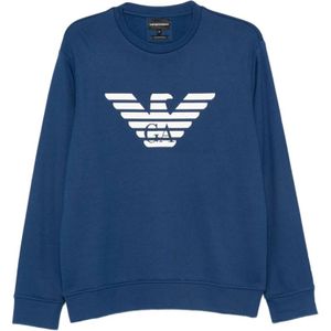 Emporio Armani, Heren, Sweatshirts & Hoodies, Blauw, Maat: XL Katoen,