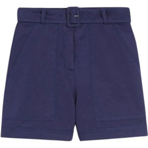 Weekend Max Mara, Dames, Korte broeken, Blauw, Maat: S Linnen,