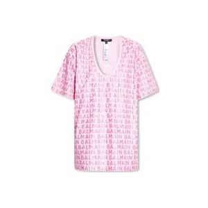 Balmain T-shirt met logo , Pink , Dames , Maat: L