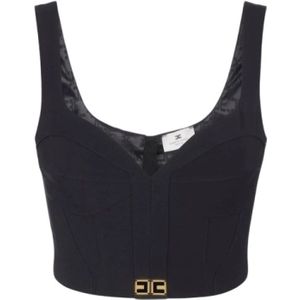 Elisabetta Franchi, Dames, Tops, Zwart, Maat: XL Satijn,