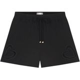 Korte Broeken - Zwart - Lyocell-Linnenmix - Versierd met Hartjesborduursels