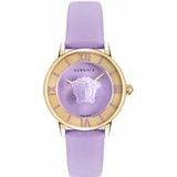 Versace Medusa Charm Horloge Paars Leer , Purple , Dames , Maat: ONE Size