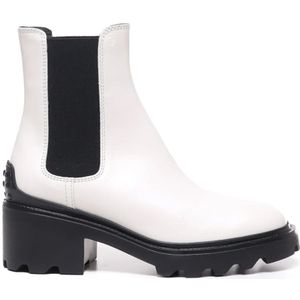 Tod's Witte kalfsleren laarzen met tabblad , White , Dames , Maat: 40 EU