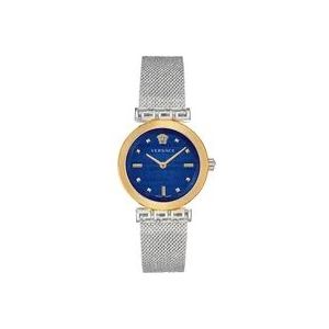Versace Elegante Analoge Horloge met Blauwe Wijzerplaat , Gray , Dames , Maat: ONE Size