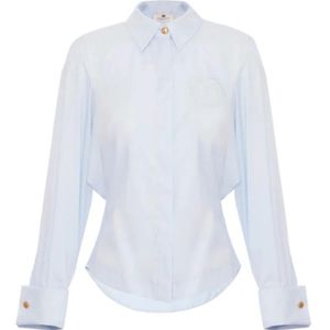 Elisabetta Franchi, Dames, Blouses & Shirts, Blauw, Maat: S Katoen,