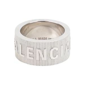 Balenciaga Gestreepte Metallic Logo Hoop Ring , Gray , Heren , Maat: 52 MM