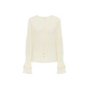 Chloé Witte V-hals zijden shirt met kant , White , Dames , Maat: XS