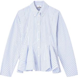 Ganni - Gestreepte Peplum Shirt - Blauw - Dames