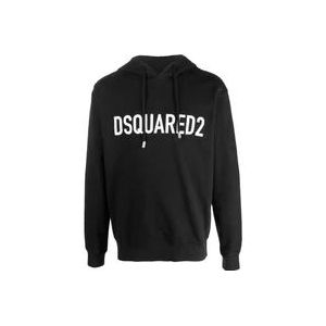 Dsquared2 Zwarte Logo-Print Katoenen Hoodie , Black , Heren , Maat: S