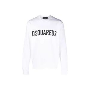 Dsquared2 Witte Katoenen Jersey Sweater met Logo Print , White , Heren , Maat: S