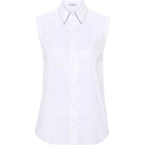 Brunello Cucinelli, Dames, Blouses & Shirts, Wit, Maat: L Katoen,