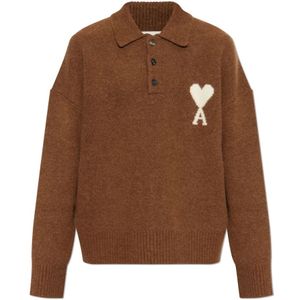 Ami Paris, unisex, Truien, Bruin, Maat: 2XS Wol,