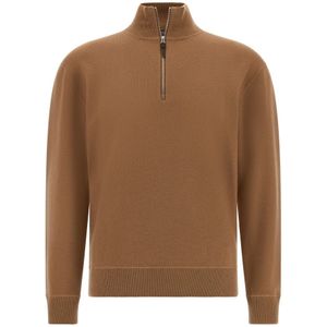 Boggi Milano - Half-zip Trui - Bruin - Merinowol en Kasjmier