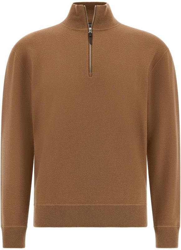 Boggi Milano - Half-zip Trui - Bruin - Merinowol en Kasjmier