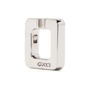 Gucci Zilveren Oorbellen met Reliëf Logo , Gray , Dames , Maat: ONE Size