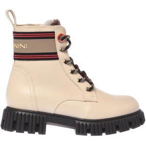 Baldinini - Vaniglia - Enkellaarsjes - Beige - Leer - Vetersluiting - Plateauzool