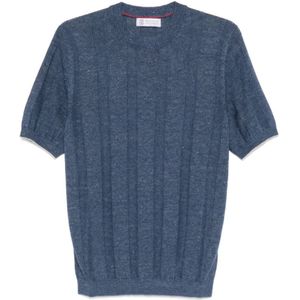 Brunello Cucinelli, Heren, Truien, Blauw, Maat: 2XL Linnen,