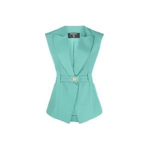 Balmain Groene mouwloze jas met ceintuur , Green , Dames , Maat: XS