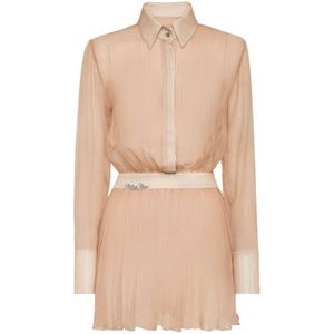 Philipp Plein - Chiffon Lurex Mini Blousejurk - Beige - Dames