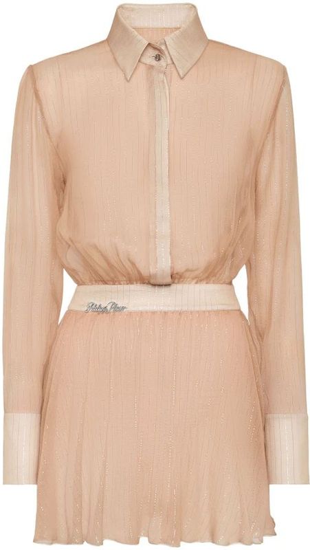 Philipp Plein - Chiffon Lurex Mini Blousejurk - Beige - Dames
