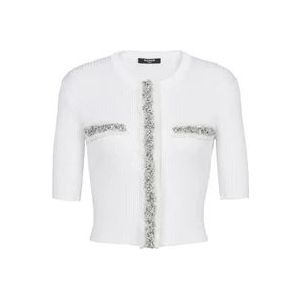 Balmain Embroidered cropped knit cardigan , White , Dames , Maat: 2XS