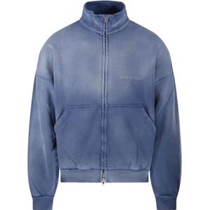 Balenciaga, Heren, Sweatshirts & Hoodies, Blauw, Maat: L Katoen,