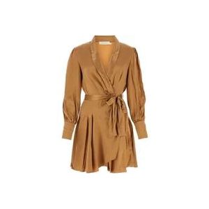 Zimmermann Bronzen Zijden Jurk - Elegant en Stijlvol , Brown , Dames , Maat: M