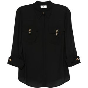Elisabetta Franchi, Dames, Blouses & Shirts, Zwart, Maat: M Viscose,