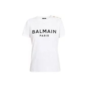 Balmain Witte korte mouw T-shirt , White , Dames , Maat: M