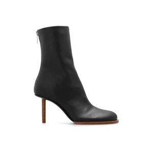 Jacquemus Leren enkellaarzen met hak , Black , Dames , Maat: 37 EU