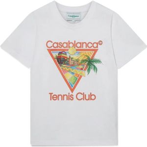 Casablanca Iconische Tennis Club T-shirt , White , Heren , Maat: XL