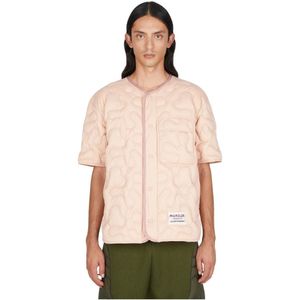 Moncler Gewatteerd Gewatteerd Overshirt met Logo Patch , Pink , Heren , Maat: S