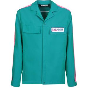 Palm Angels, Heren, Overhemden, Blauw, Maat: M Katoen,