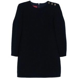 Gucci Navy Blue Wool Blend Bouclé Jurk , Blue , Dames , Maat: S