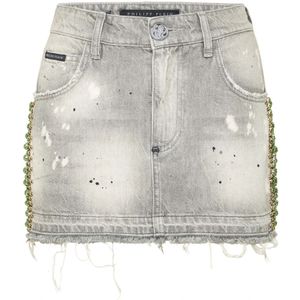Philipp Plein, Dames, Rokken, Grijs, Maat: XS Denim,