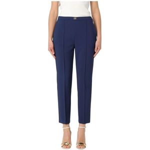 Elisabetta Franchi, Dames, Broeken, Blauw, Maat: M Leer,