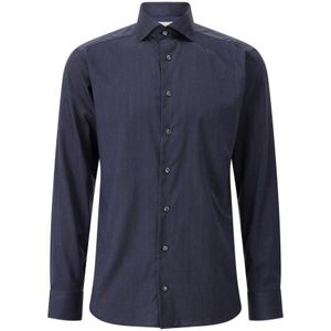 Eton, Heren, Overhemden, Blauw, Maat: S Katoen,